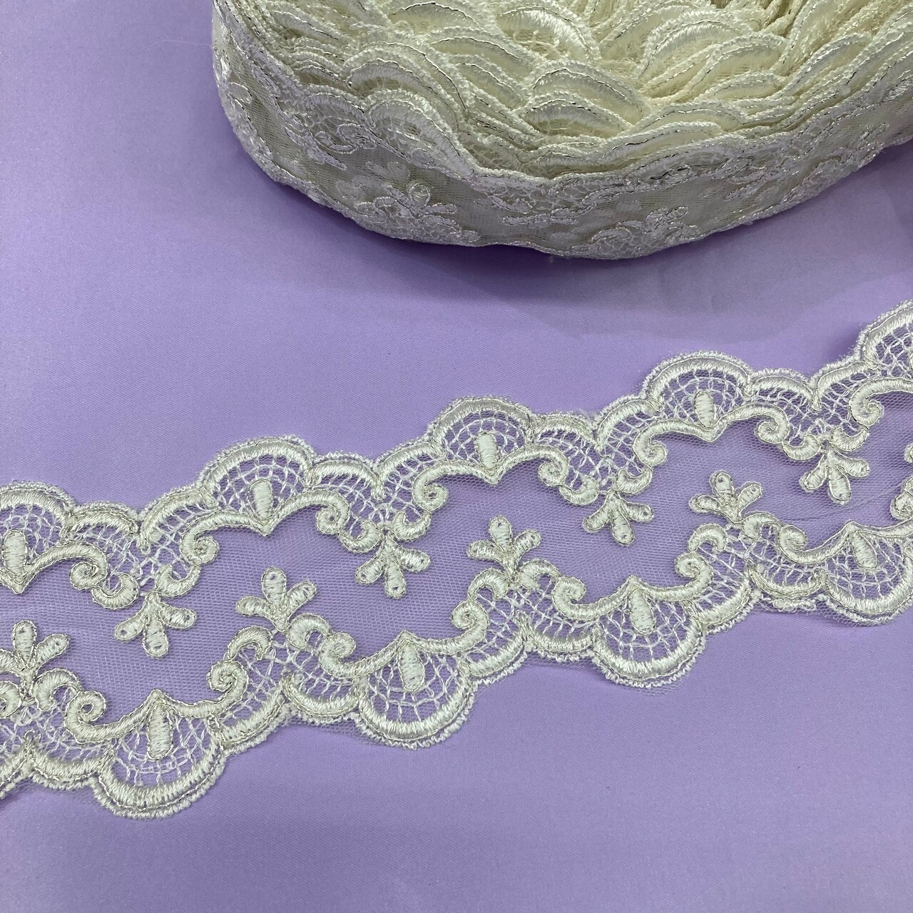 1 Yard Corded Double Sided Lace Trim 3" Wide Embroidered Polyester Net Mesh for Bridal & Special Occasion